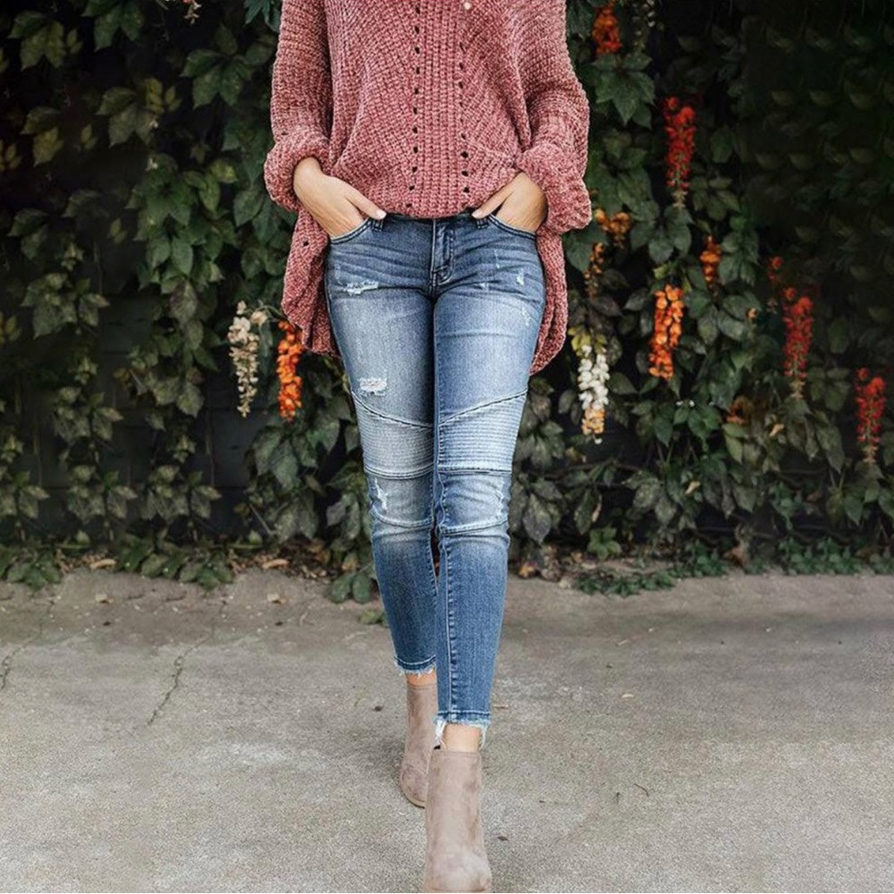 Kancan Crop Moto Distressed Jeans W5 26